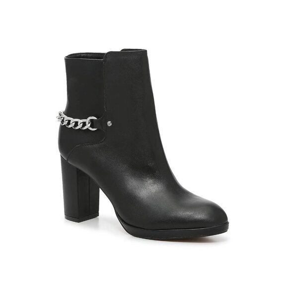 Adrienne Vittadini Women’s 11 M Black Leather Sally Ankle Heel Chain Booties - Picture 1 of 9